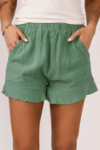 Green high waist ruffle shorts