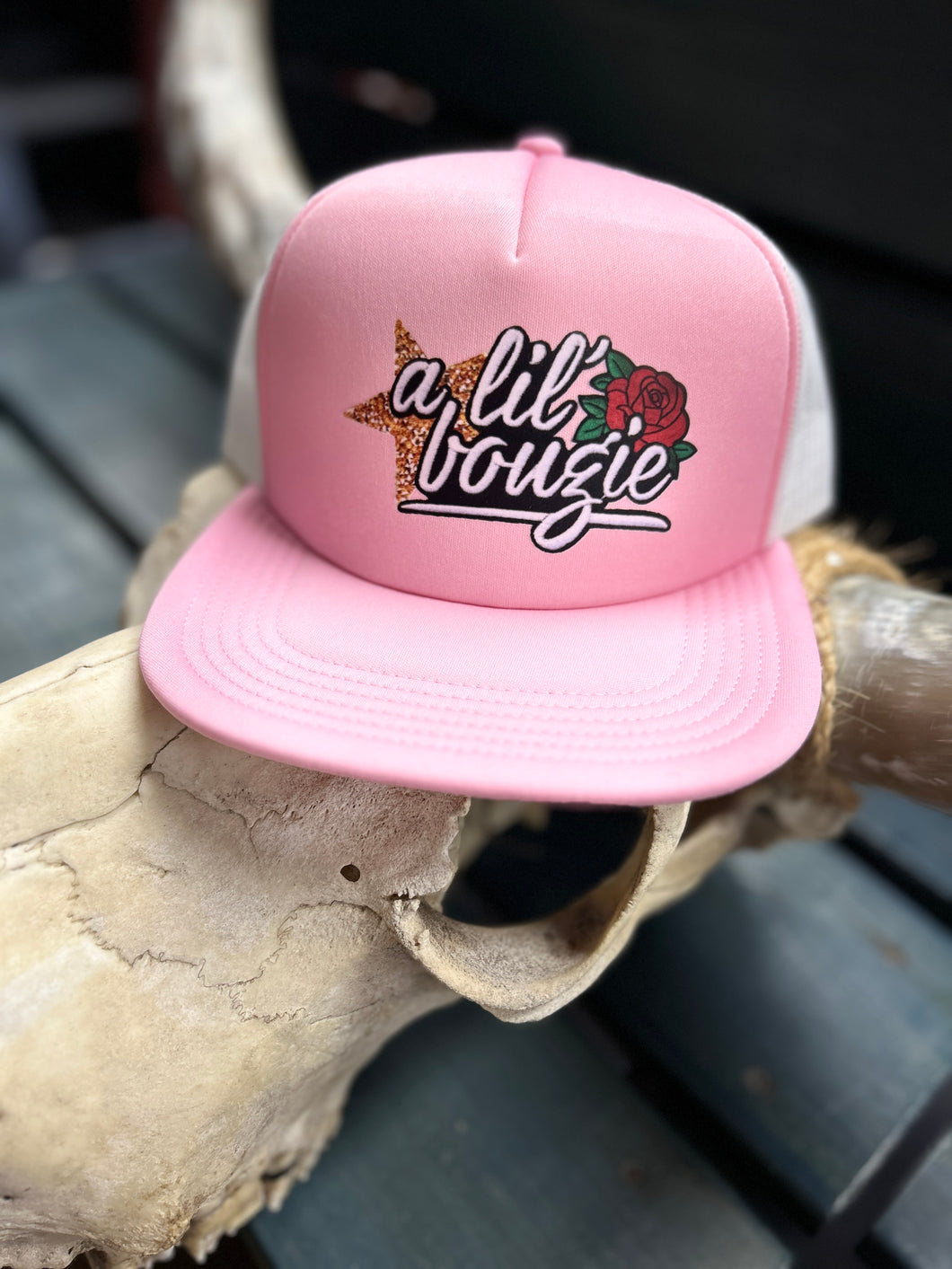 A Lil’ Bougie Trucker Hat- Pink/White