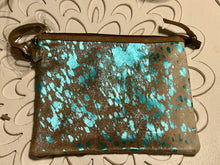 Load image into Gallery viewer, Hair on Hide Turquoise splatter large wristlet
