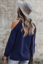 Load image into Gallery viewer, Chic Shoulder Cutout Sweater- Navy
