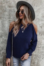 Load image into Gallery viewer, Chic Shoulder Cutout Sweater- Navy
