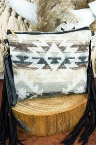 Sante Fe Saddle blanket Fringe Crossbody- White