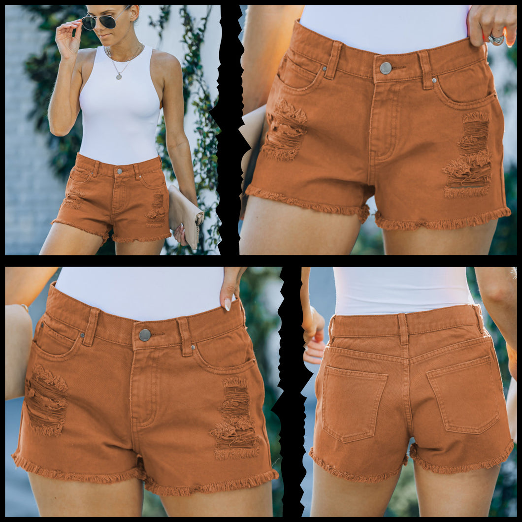 Orange Distressed Shorts